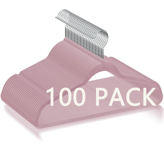 SONGMY 100-Pack Pink Velvet Hangers, 360 Degree Non-Slip Clothes Hangers for Suit Shirt Pants, Space Saving Velvet Hanger Set