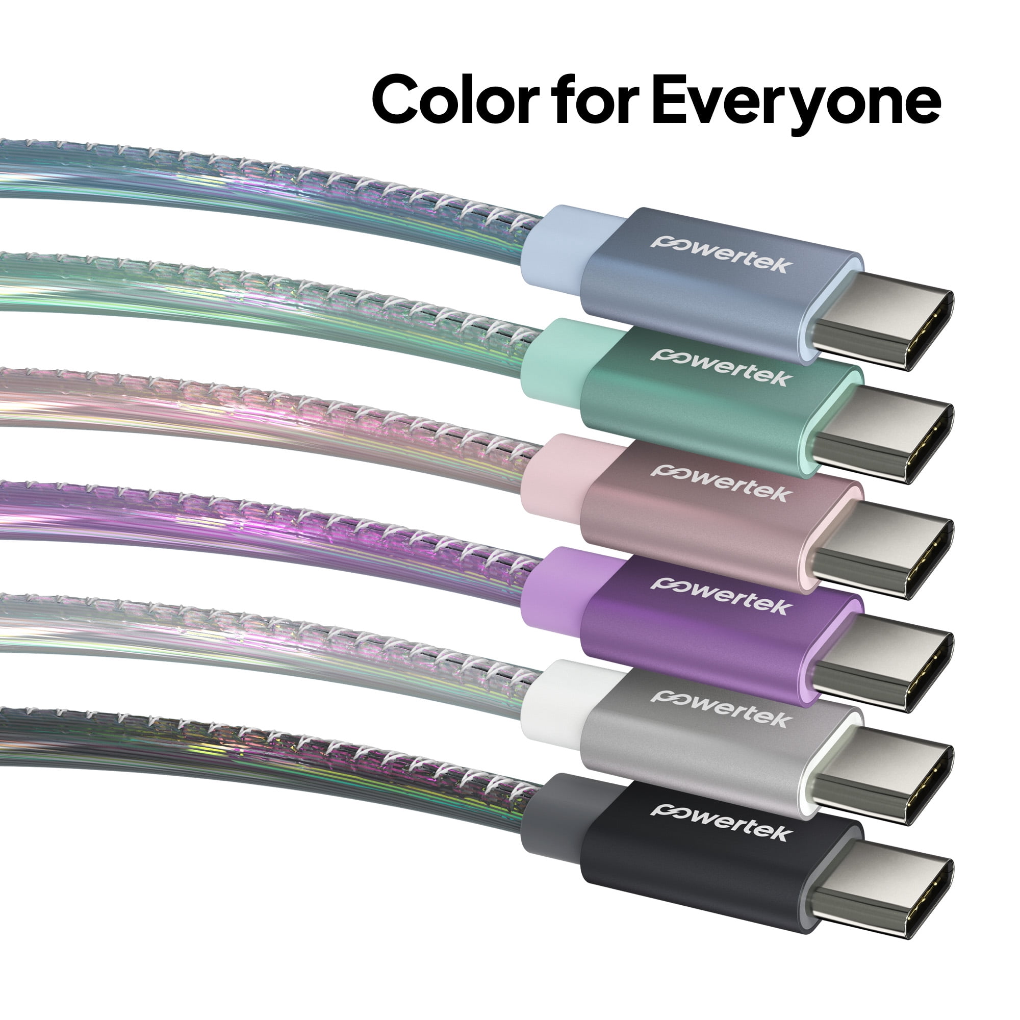 Powertek USB-C to USB-C (Type-C) Metallic Shine Pastel Fast Charging Cable, 60W, 6 ft, Mint