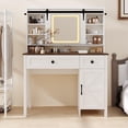 thumbnail image 5 of Kicctian Modern Vanity Desk with LED Mirror & Power Outlet - Makeup Table with 3 Drawers, Cabinet, Shelves & Storage Stool for Bedroom,White, 5 of 6