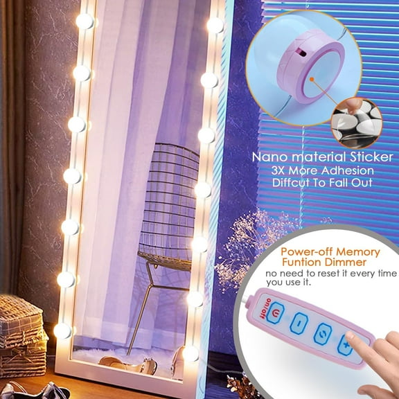YUYAN-22.6ft Led Vanity Mirror Lights with 14 Dimmable Light Bulbs Makeup Vanity Lights for Big Long Mirror