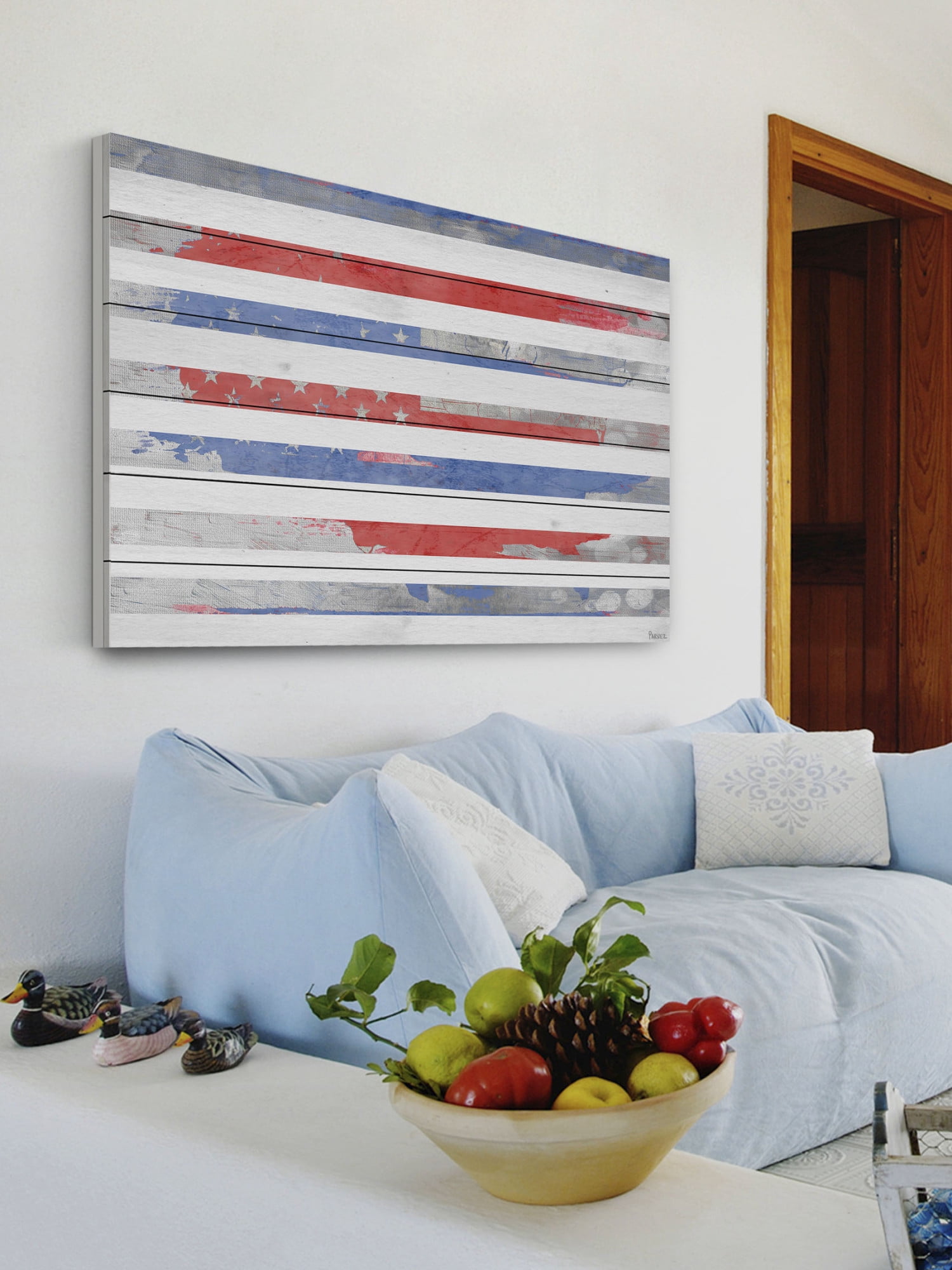 Parvez Taj "Striped America" Print on White Wood