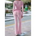 thumbnail image 6 of Women'S Workout 2 Piece Lounge Sets Long Sleeve Tops Foldover Flare Pants Casual Outfits Tracksuit Pink XL, 6 of 8