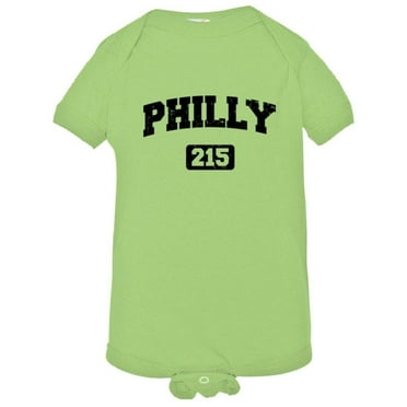 PleaseMeTees™ Baby Philly 215 Area Code Philadelphia Distressed Onsie