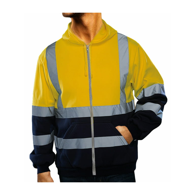 Vekdone Safety Reflective Jacket for Men High Visibility Work Reflective Construction Jackets Waterproof Hoodie with Pocket, Men's, Size: XL, Yellow