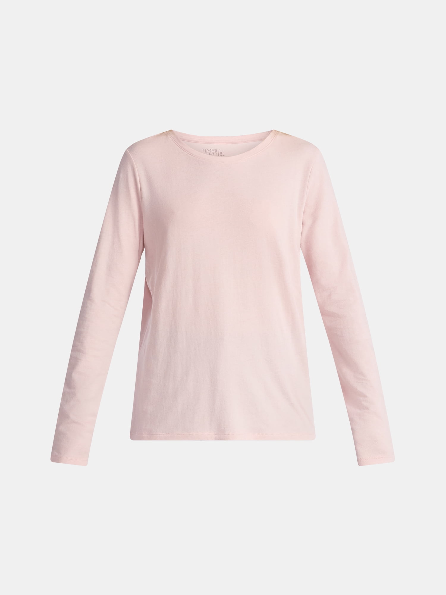 Time and Tru Women's Cotton Crewneck Tee with Long Sleeves, Sizes XS-XXXL