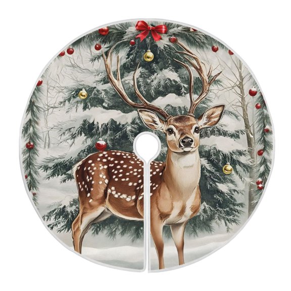 Ryvnso Christmas Tree Skirt Christmas Reindeer Pine Cones Xmas Tree Skirts Ornament Home Decorations 35.4"