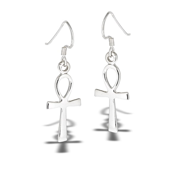 Dangle Ankh Cross High Polish .925 Sterling Silver Earrings Jewelry Female Unisex