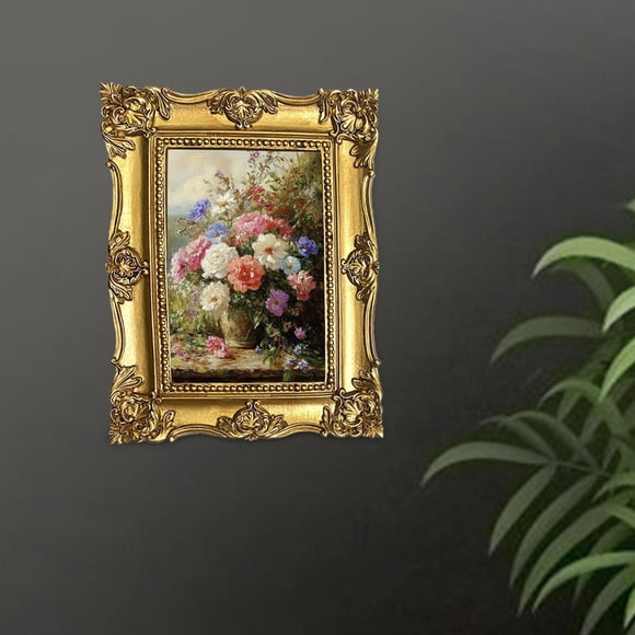 Marco de fotos para escritorio o pared, soporte para fotos, exhibición de imágenes de resina adornada con oro, elegante diseño antiguo europeo en reli