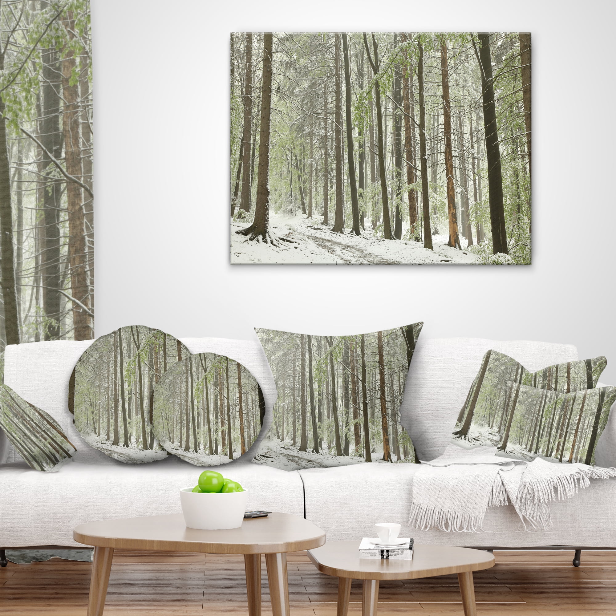 Designart Spring Beech Forest Scenery - Landscape Photo Throw Pillow - 12x20