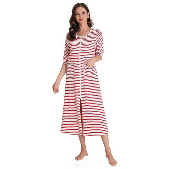Richie House Zipper Front Housecoat Plaid Nightgown Long Housedress Duster RHW2899-A-L