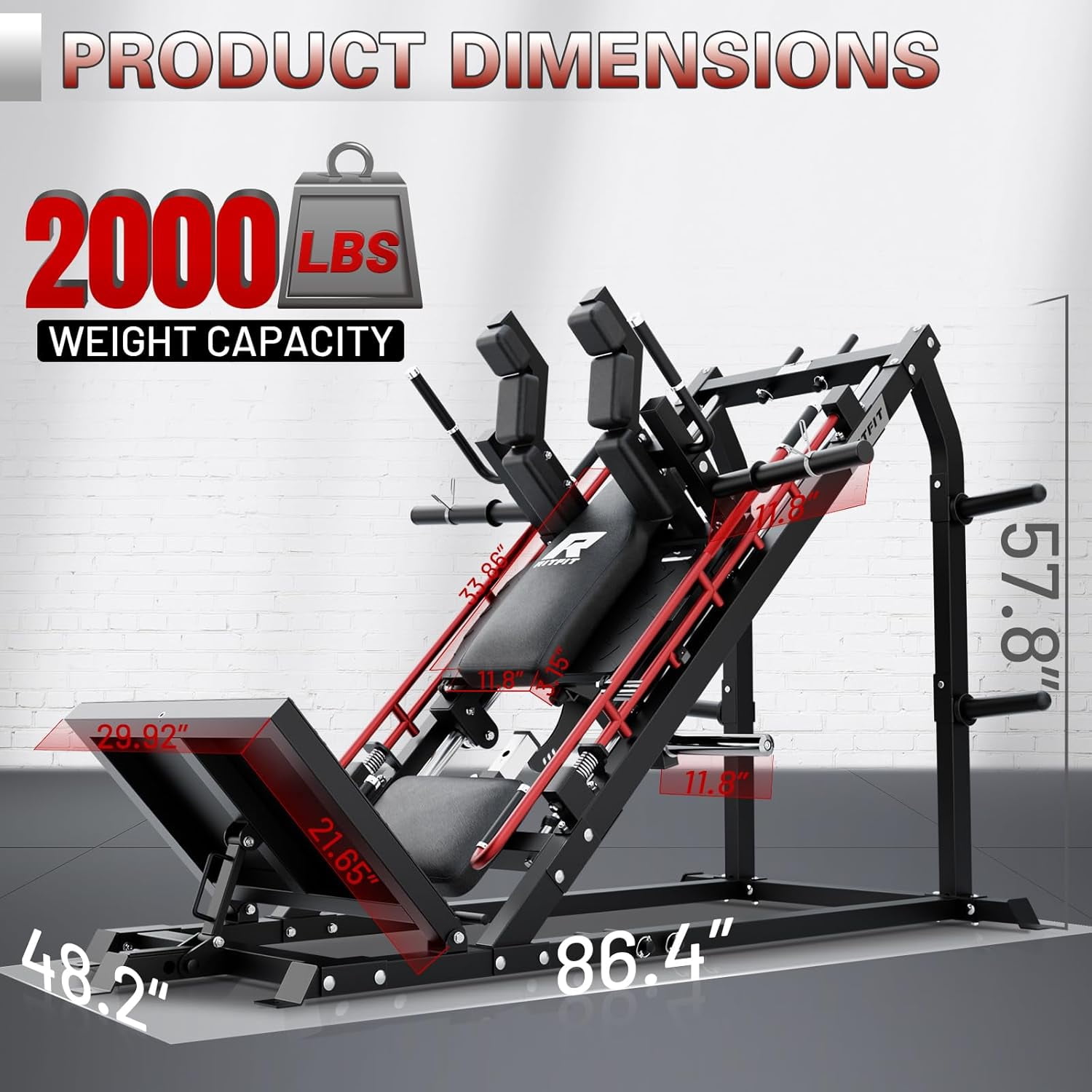 RitFit Gazelle Pro 3 in 1 Leg Press and Hack Squat Machine - High-Tensile Steel Leg Press Machine, 2000 lbs Capacity, Adjustable Angles, Hack Squat Machine with Weight Storage, for Home Gym (Red)