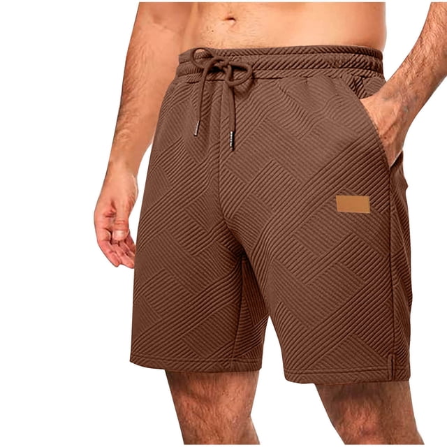 Mgmyaa Men's Running Shorts Texture Elastic Waist Drawstring Summer Beach Vocation Shorts Gym Workout Short Pants