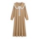 thumbnail image 2 of TaTaai 3/4 Sleeve Doll Collar Skirt, Women's Solid Color Bow Pleated Nightgown, Below Calf Length, Ideal for Home Daily Casual Outfits Gift, 2 of 6