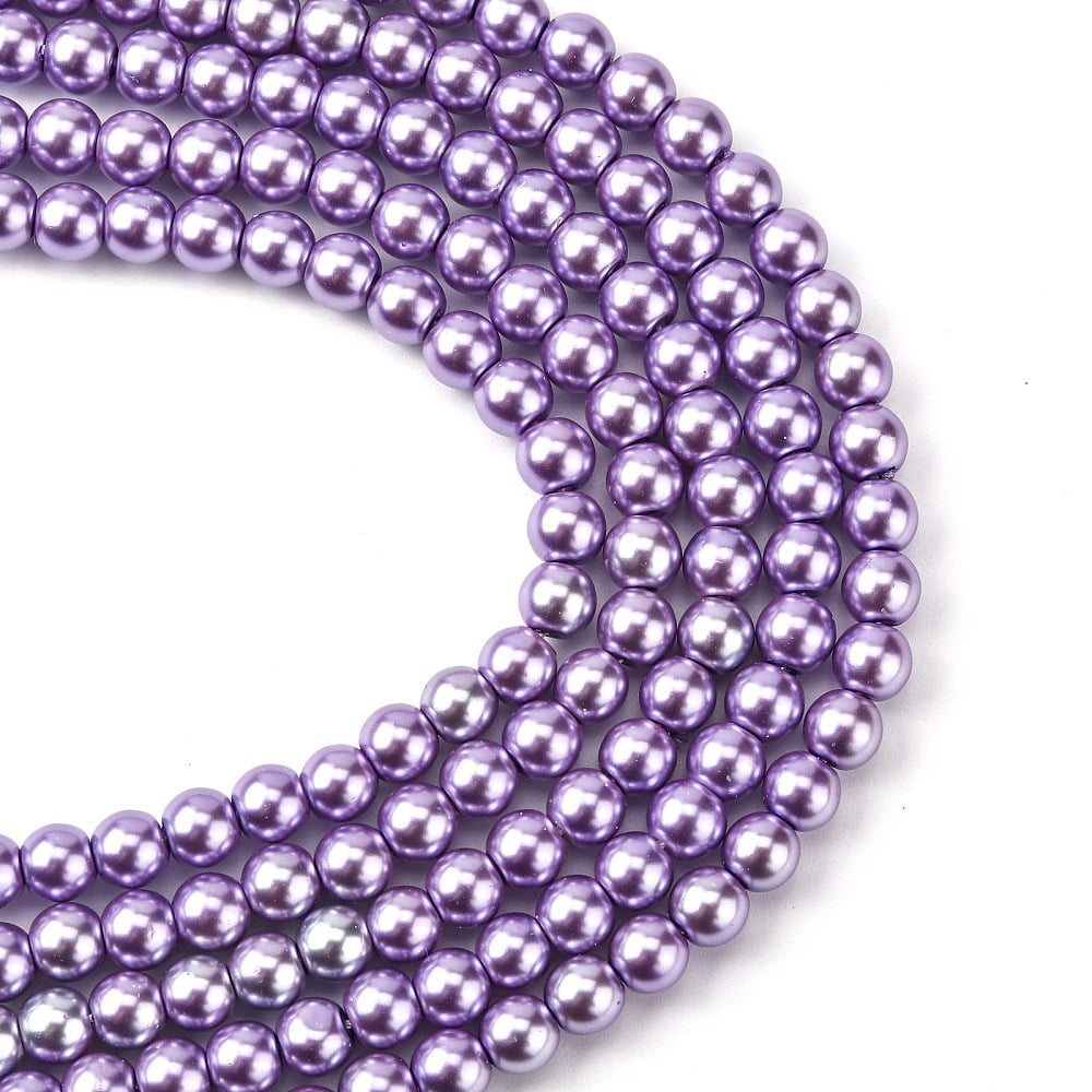 Eco-Friendly Grade A Glass Pearl Beads Pearlized Round Lilac 6mm Hole: 1.2~1.5mm about 68pcs/Strand 16''(40.64cm)