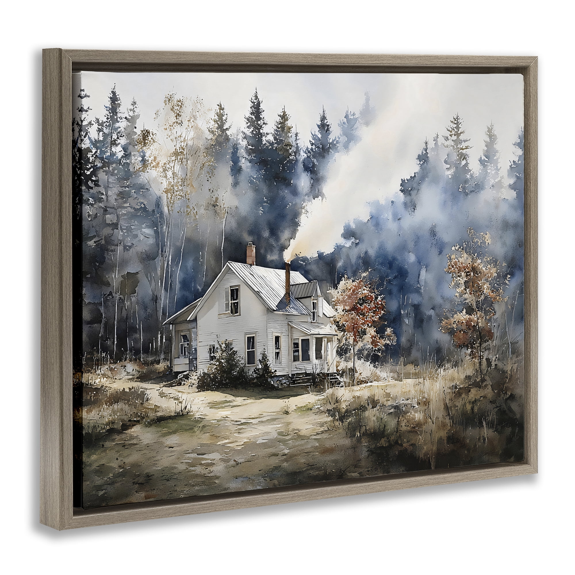 Stupell Industries Indigo Smoke at Woodland Cottage Brown Framed Floater Canvas Wall Art, design by Franklyn Gregory