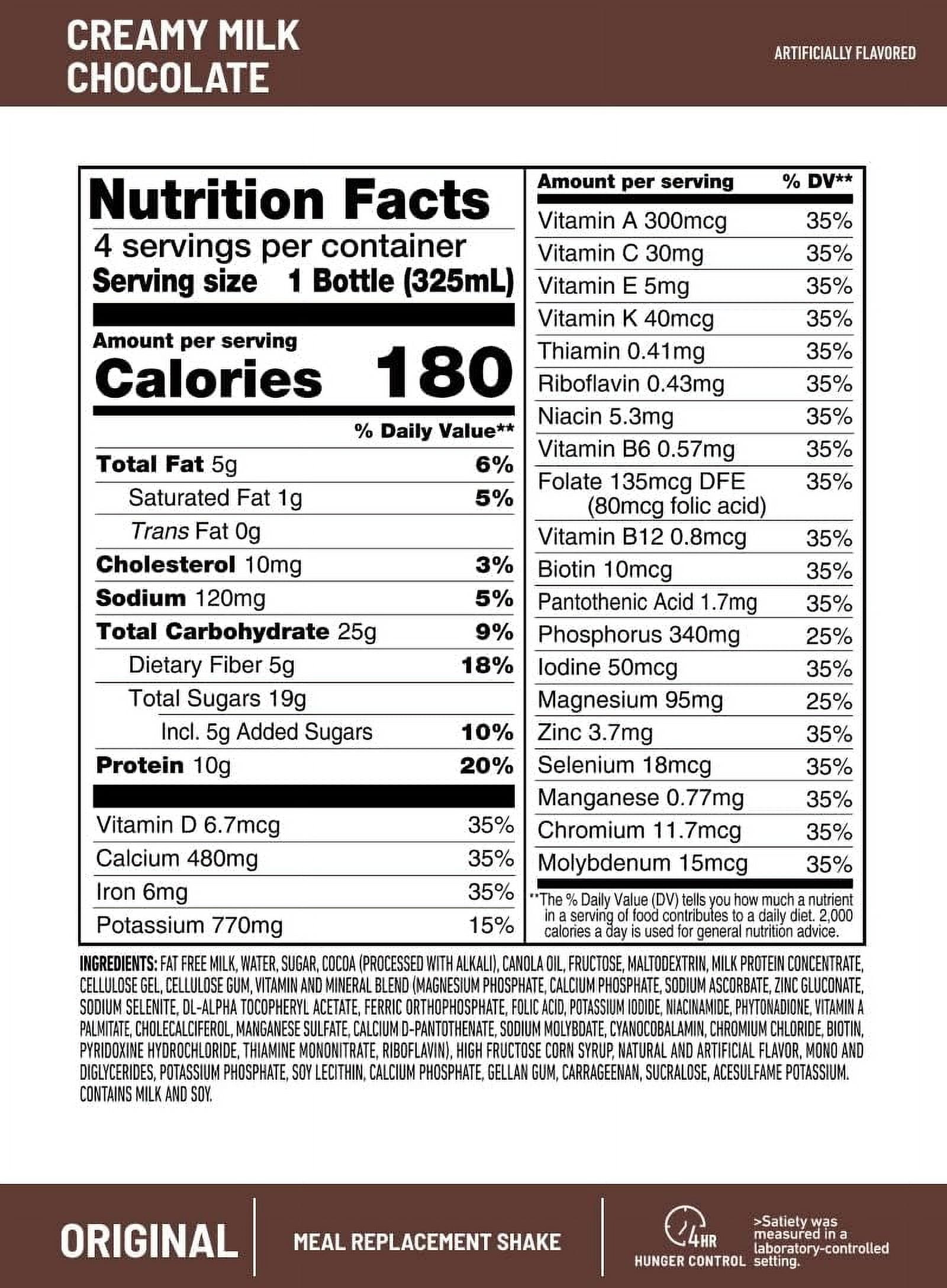 SlimFast Original Meal Replacement Shake, Creamy Milk Chocolate, 4 Count