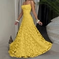 thumbnail image 2 of jtjvou Women's Spaghetti Strap Dress Floral Lace Maxi Dress Square Neck Backless A-Line Elegant Formal Gown for Prom Yellow XS, 2 of 8