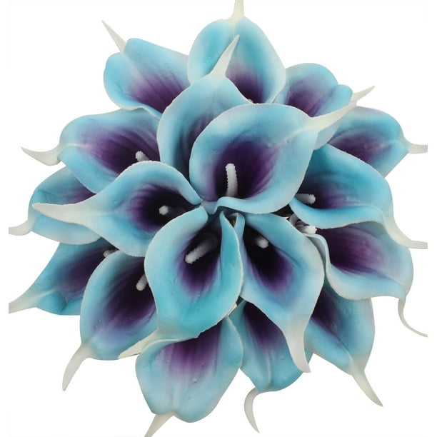 Bouquet Duovlo, 20 unidades, flor artificial de látex con forma de lirio de cala, decoración de fiesta en casa (morado en azul)