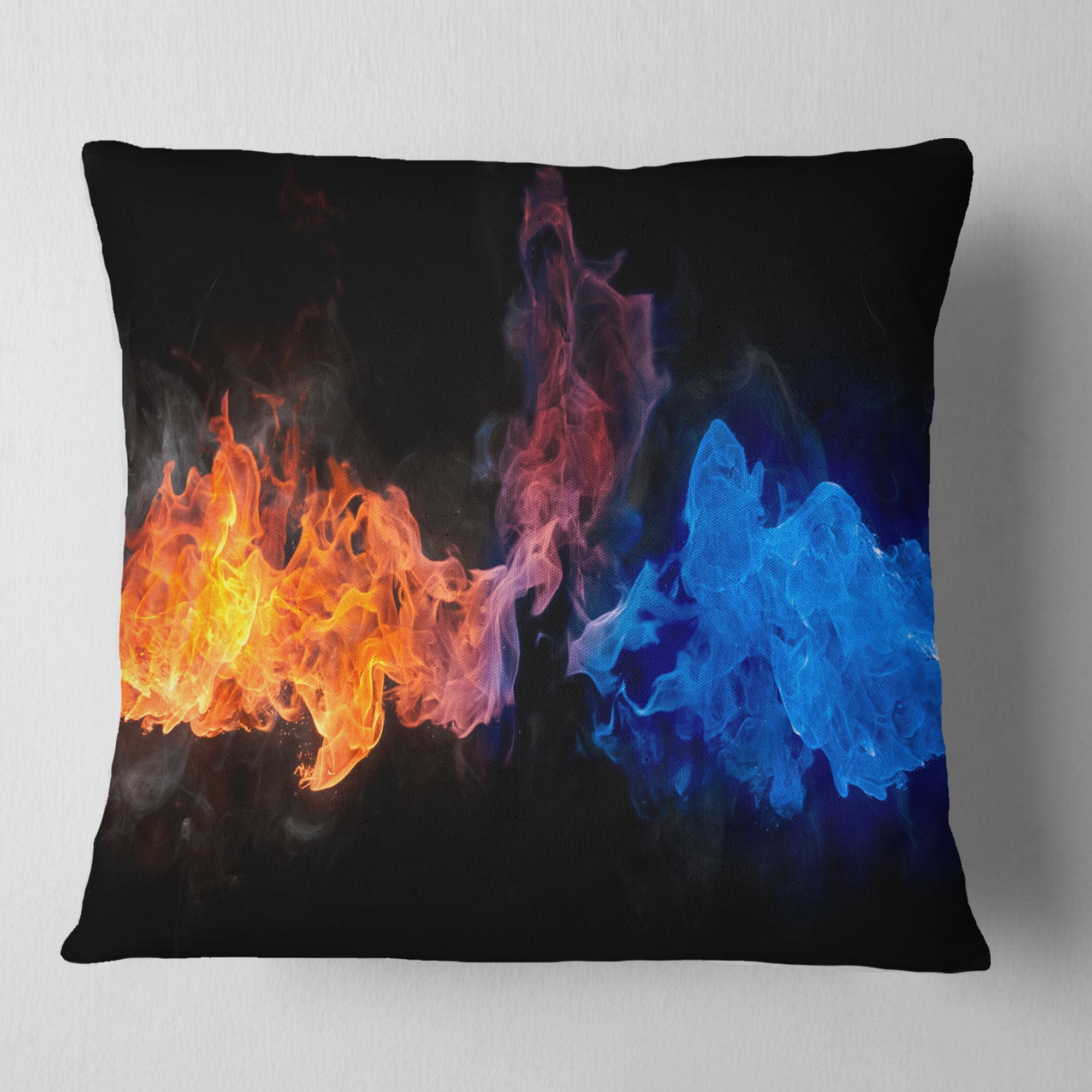 Designart Blue and Red Fire - Contemporary Throw Pillow - 16x16