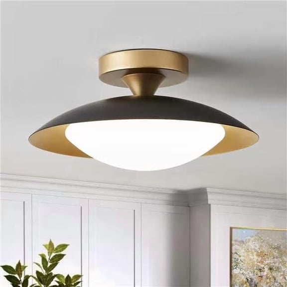 Small Dimmable Mid Century Modern Ceiling Light,5CCT LED Black Gold Semi Flush Mount Ceiling Lamp,for Hallway Entryway Bedroom Laundry Room Kitchen Light Fixture 2700K-6000K,11.81 in