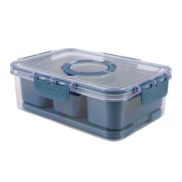 Cook with Color 3-Compartment Snack Box with Removable Ice Pack, Portable Food Storage Container with Locking Lid and Handle, Charcuterie Lunch Box for Portion Control, Dishwasher Safe, Blue