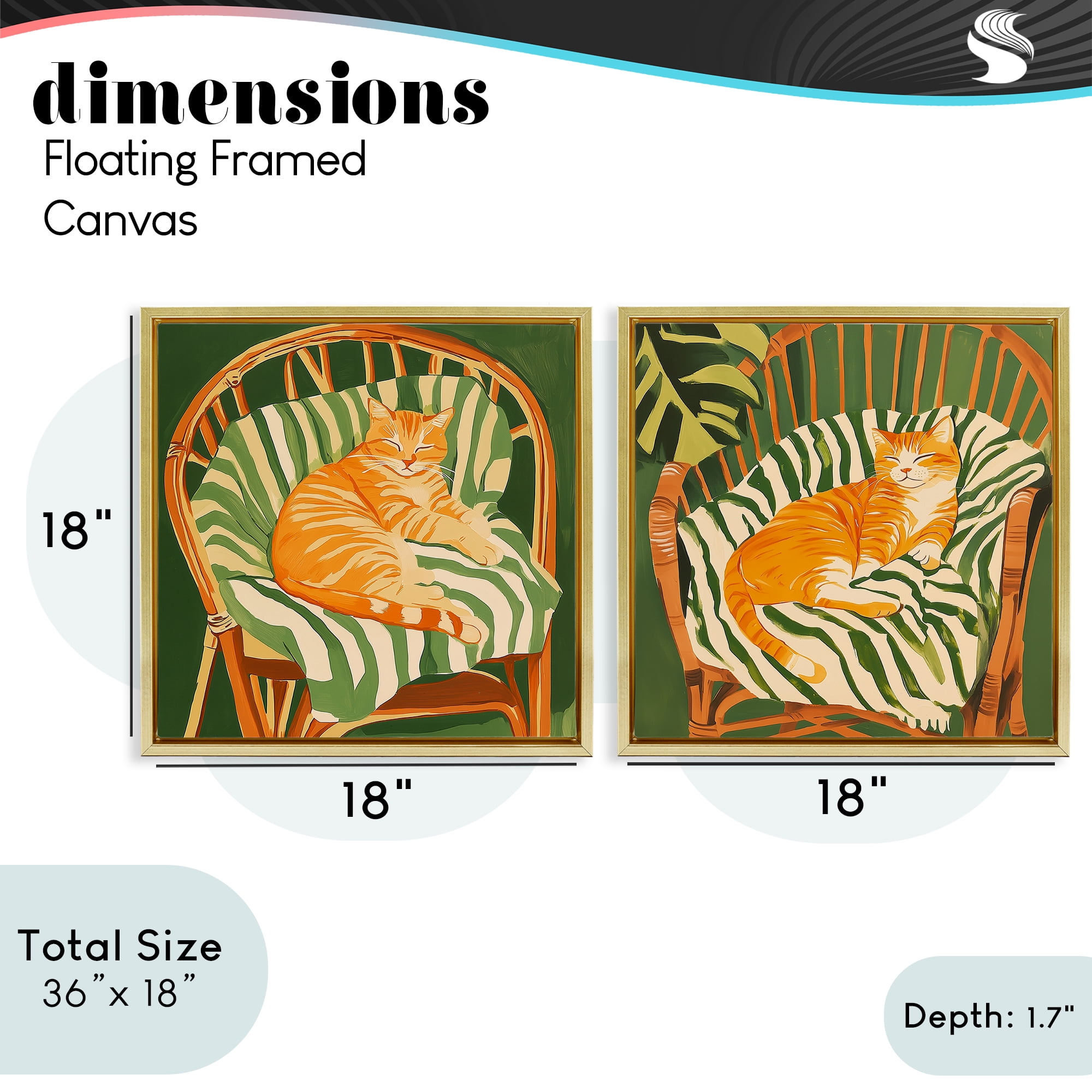 Stupell Industries Cozy Cats in Rattan Chairs 2 Piece Gold Framed Floater Canvas Set, design by Walker Noble