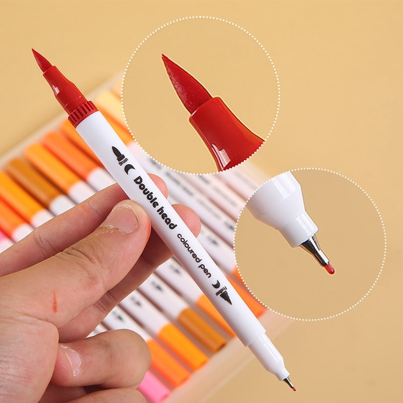 Zhuge Dual Tip Brush Pens (48 Colors), Double Ended Watercolor Pen Set with Water Based Highlighters & Fine Line Markers, Ideal for Outline Work, Artistic Drawing, Black pole
