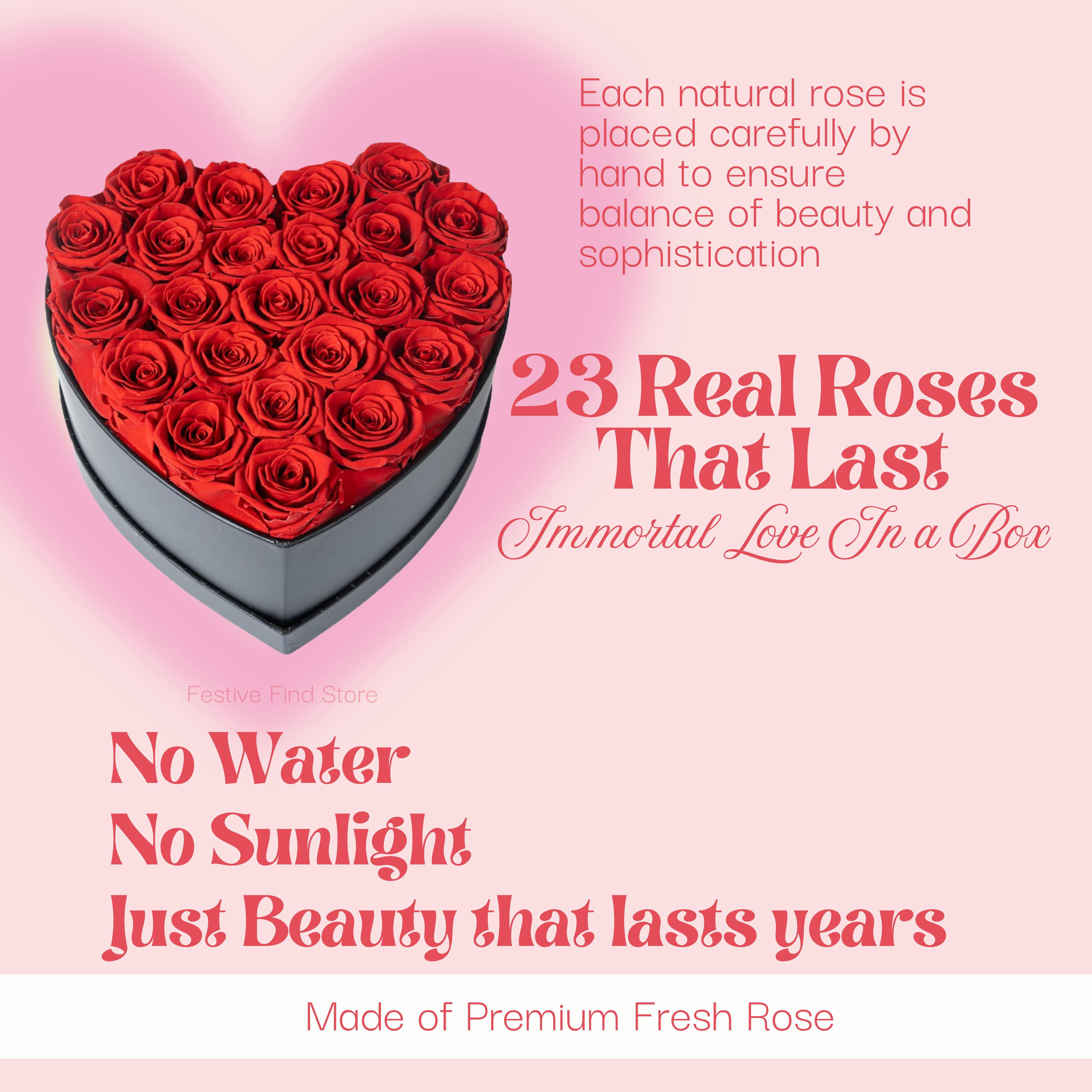 Preserved Flowers Heart Shape Box 23 Preserved Roses, Immortal Red Roses Gift for Her, Eternal Fresh Flowers for Mothers Day Women Valentines Day Gifts for Wife