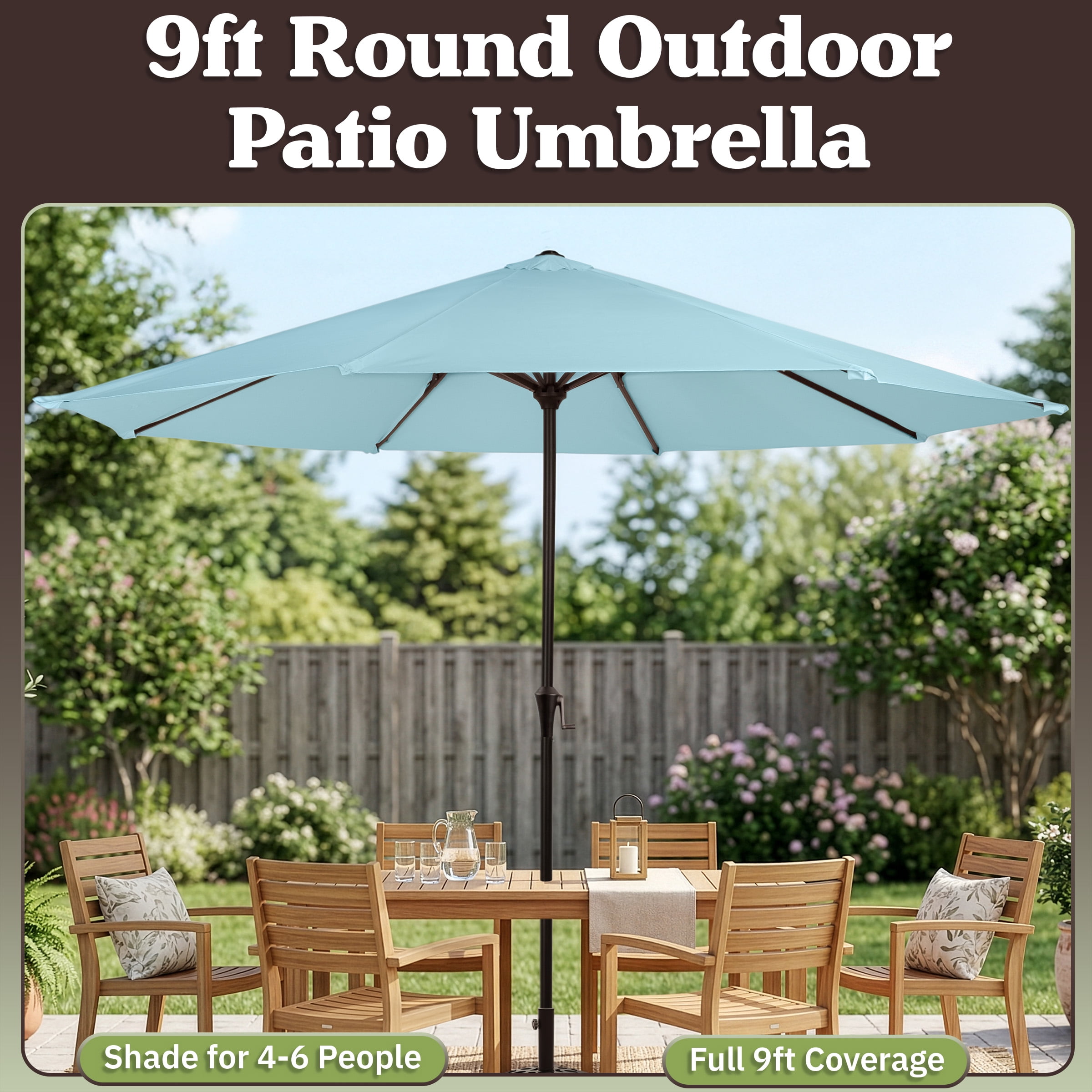 Pure Garden 9FT Outdoor Vented Patio Umbrella with Easy Crank (Blue)