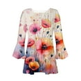 thumbnail image 5 of CYMMPU Spring Tops Button V Neck Flare Sleeve 3/4 Sleeve Blouses for Women Dressy Casual Loose Fit Summer Fashion Shirts Floral Pattern Pleated Dressy T-Shirts Multicolor L, 5 of 5