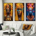 thumbnail image 1 of Designart "Vibrant Festivities Traditional African Portraits II" Boho Woman Framed Wall Art Set Of 3 - Yellow Woman Boho Frame Gallery Set For Office Decor, 1 of 6