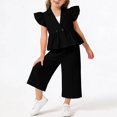 thumbnail image 2 of Girls Outfits Cute V Neck Fly Sleeve Crop Shirts and Wide Leg Pants Girls 3 Piece Sets Size 2-8, 2 of 7