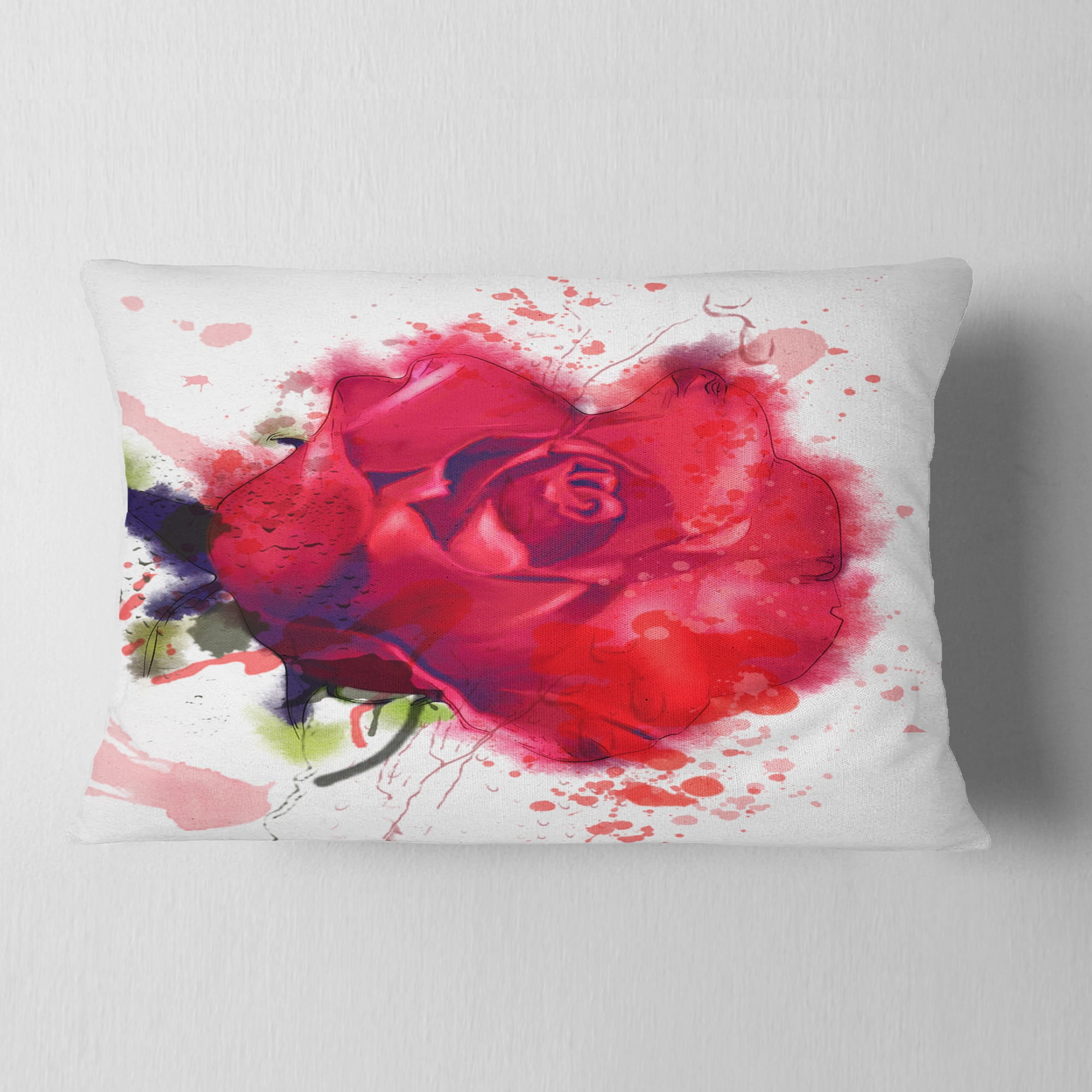 Designart Beautiful Bright Red Rose - Floral Throw Pillow - 12x20