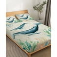 thumbnail image 3 of 4 Piece King Sheet Set Whale Coastal Sheets Set for King Size Bed, Breathable Soft Microfiber Bed Sheets Cooling Vintage Nautical Ocean Starfish Compass Fitted Sheet Deep Pocket, Pillowcases, 3 of 7