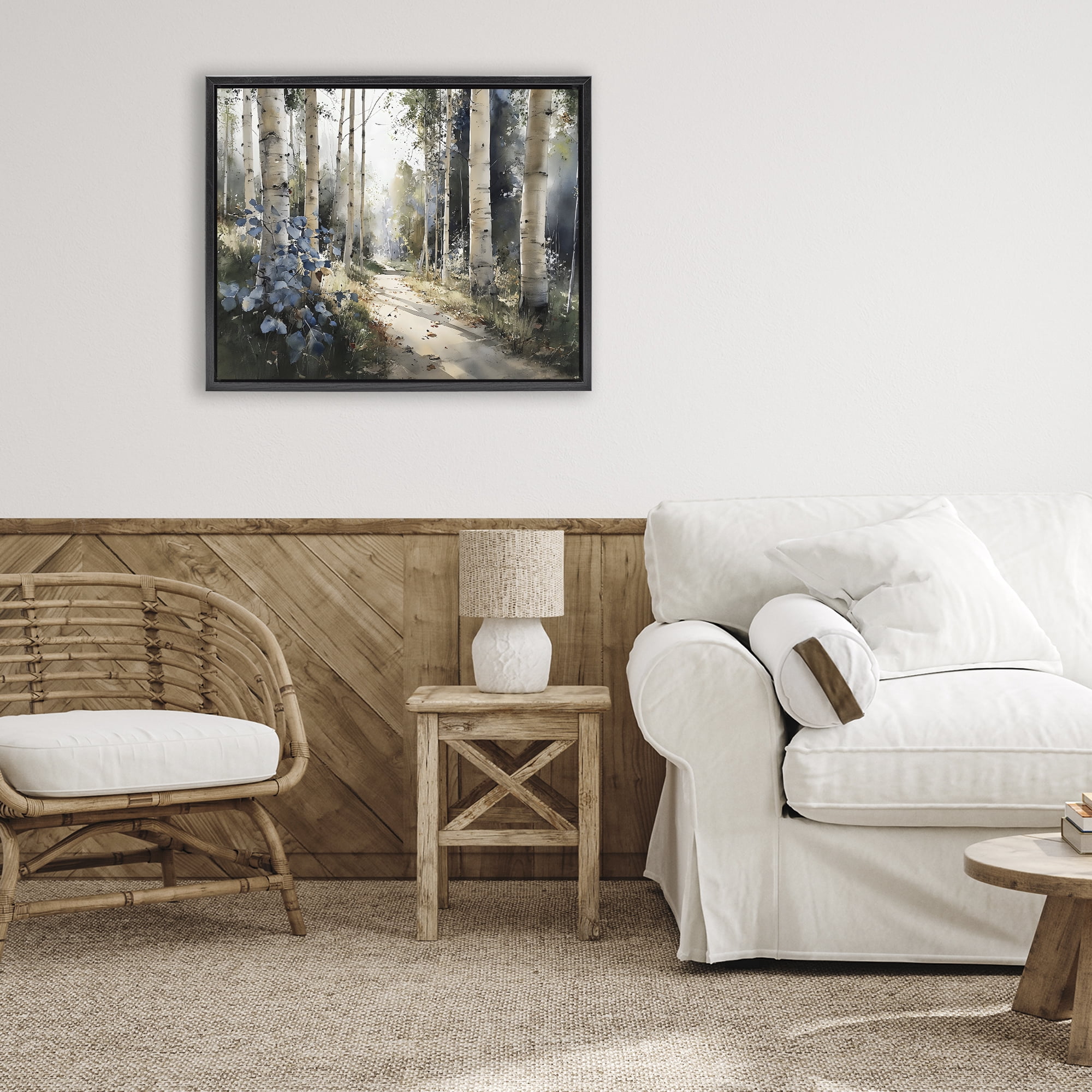 Stupell Industries Blue Birch Sunlit Forest Black Framed Floater Canvas Wall Art, design by Franklyn Gregory