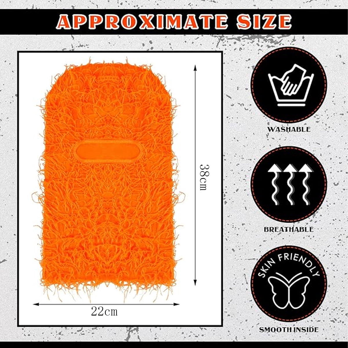Distressed Black Ski Mask for Men, Mask Winter Warmer Fuzzy Face Mask-Orange