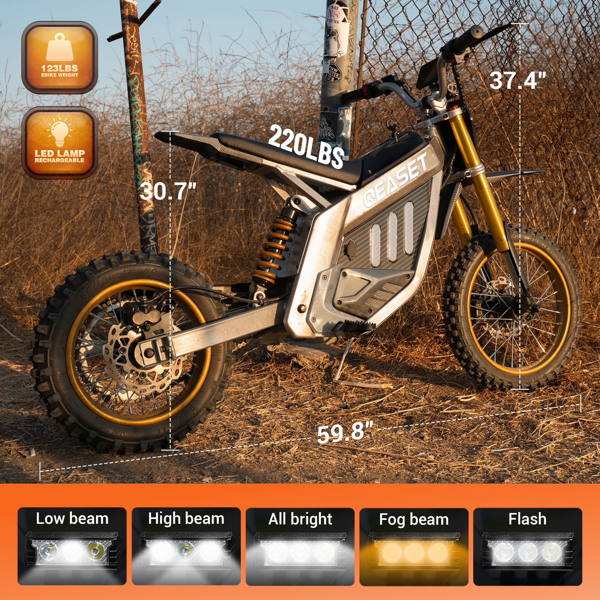 QEASET Dirt Bike DZ009 Electric-Powered Dirt Bike - Peak-3000W 48V 30AH Teens Adults Electric Dirt Bike, Max 42Mph, White for 16+