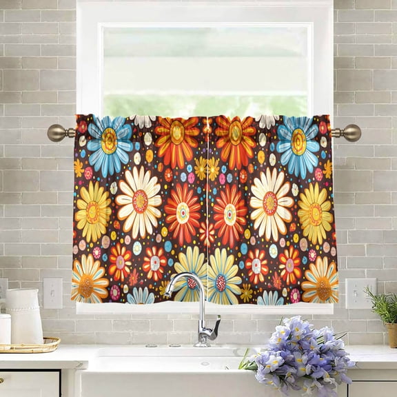 Yayeee Kitchen Curtains Tier Pair Light Filtering 27"x24" Rod Pocket Short Cafe Window Panel, Blooming Flowers