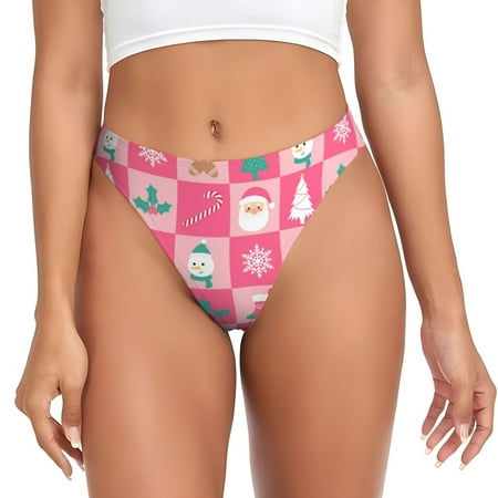 Rateoe Pink Christmas Cheer Pattern Seamless Women Underwear Thongs No Show Ladies Thong No Line Breathable Comfortable Panties Undies for Women-Medium