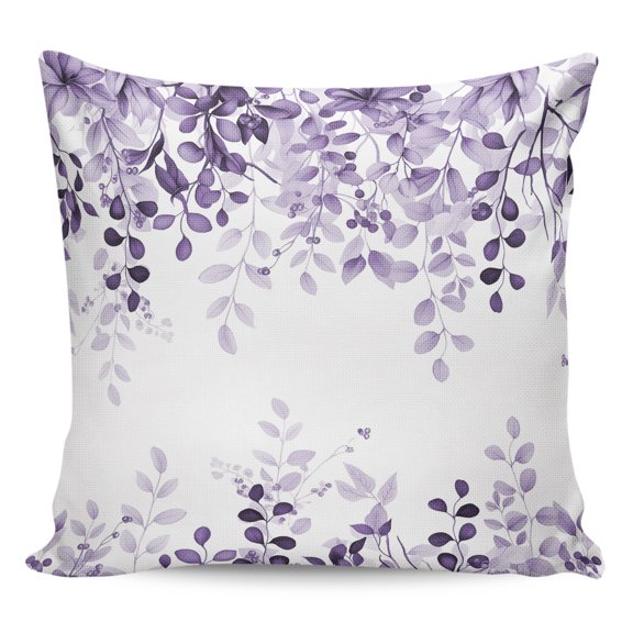 Waterproof Outdoor Throw Pillows with Inserts 18"x18", Purple Soft Decorative Pillowcases for Couch Bedroom, Eucalyptus Leaves Pillow Covers for Sofa Living Room