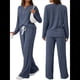 thumbnail image 2 of Conjuntos de Dos Piezas para Mujer, Suéter de Cuello Henley de Otoño, Chándal A Juego, Pijamas Cómodos con Bolsillos Azul Marino XXL, 2 of 7