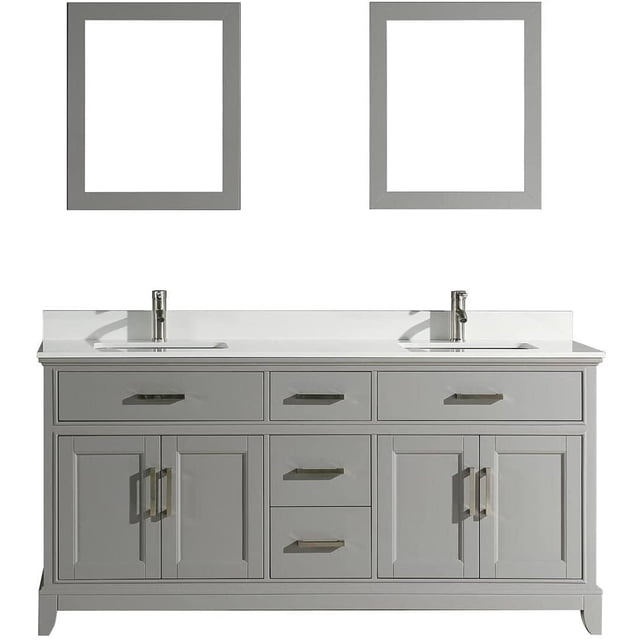 Vanity Art 72" Double Sink Bathroom Vanity Set with Engineered Marble Top and Two Free Mirrors