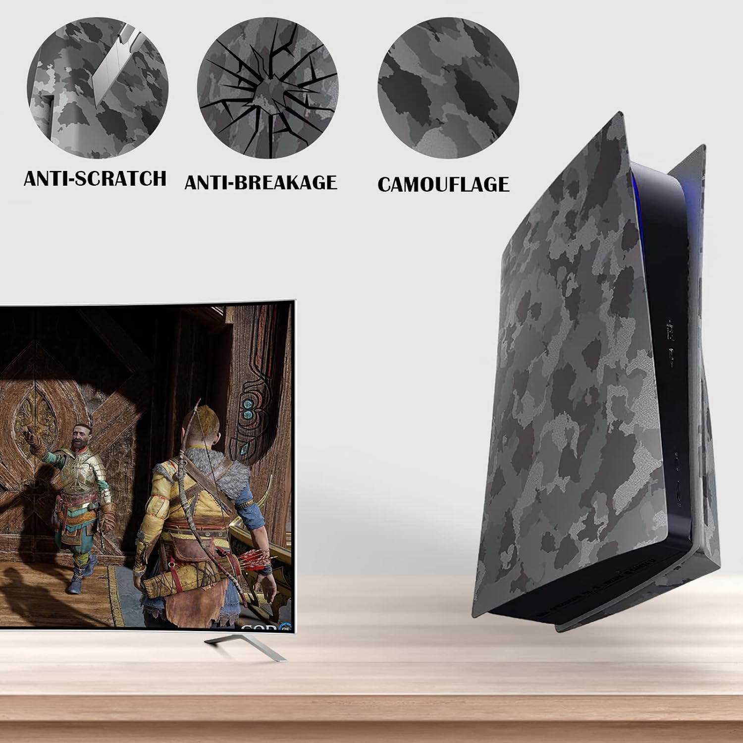 Camouflage Face Plates Cover Shell Panels for PS5 Disc Edition Console, For Playstation 5 Accessories Faceplate Protective Shell Replacement Plate (Gray Camouflage)