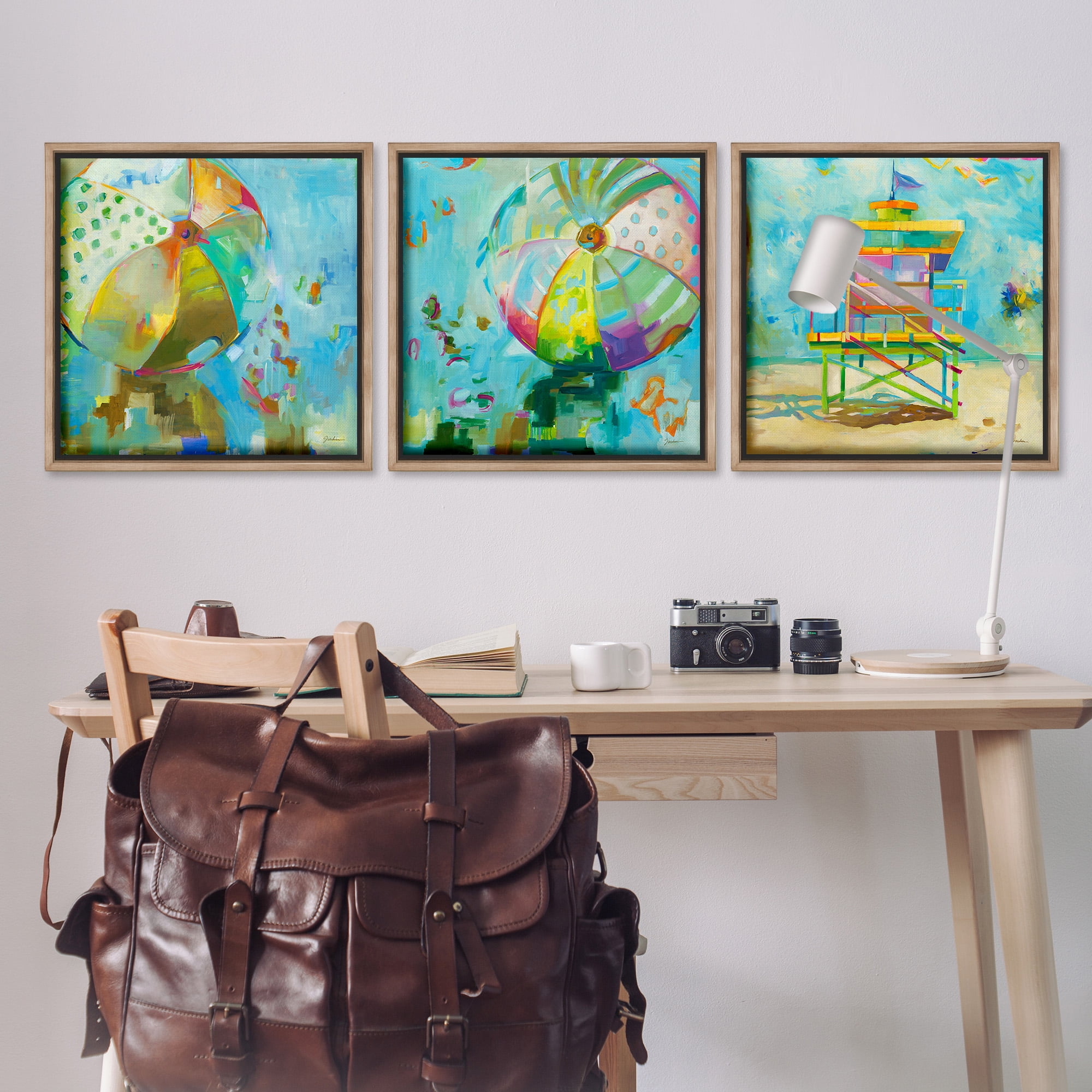 Stupell Industries Abstract Beach Scenes Abstract Painting Brown Floater Framed Canvas Art Print Wall Art, 25 x 25, Set of 3