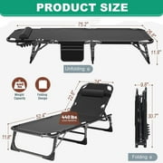 Slsy Folding Lounge Chair, 5-Position Adjustable Outdoor Reclining Chair, Folding Sleeping Bed Cot, Folding Chaise Lounge Chair for Pool Beach Patio Sunbathing