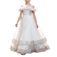 thumbnail image 5 of LEKWK Girls Sparkly Princess Dress Sequin Ruffles Sleeve Tulle Ball Gown Off Shoulder Tiered Pageant Dresses for Birthday Party Stage Performance Costume, 5 of 9