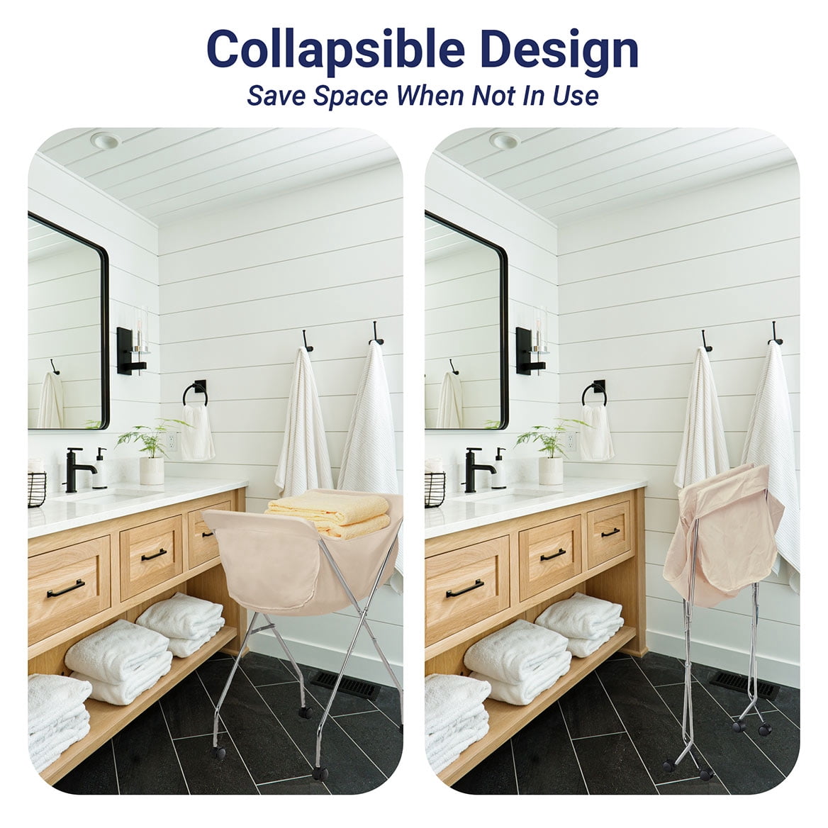 Laundry Cart With Wheels, Collapsible with Removable Liner, Rolling Hamper Cart with Tubular Metal Frame, White Bag Included – Measures 23" x 18" x 32"