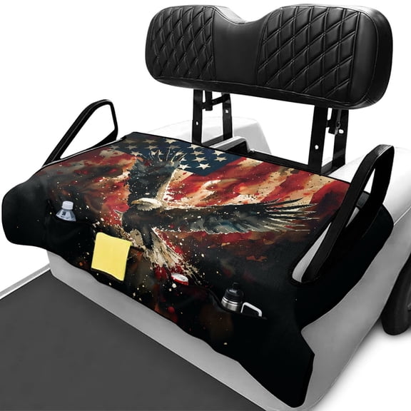 XYZCANDO Eagle and American Flag Pattern Golf Cart Seat Covers with Pockets, Breathable Golf Cart Accessory Fit for EZGO TXT RXV