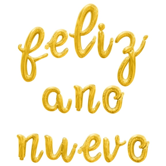 Cursive Script Letter Balloons - FELIZ ANO NUEVO 16" Inch Alphabet Letters Foil Mylar Balloon New Years Party Banner (Gold)