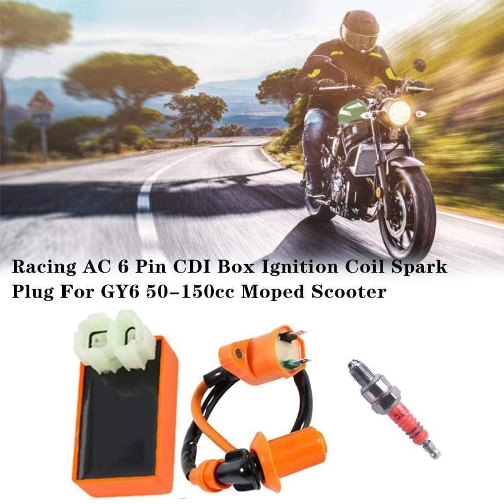 6 Pin CDI Box For 150cc 125cc High Performance Motorcycle Racing 6pin CDI Ignition Coil Spark Plug Set Fit Gy6 150cc 125cc 50cc 4 Stroke Engines Scooter Atv Go Kart Moped Quad